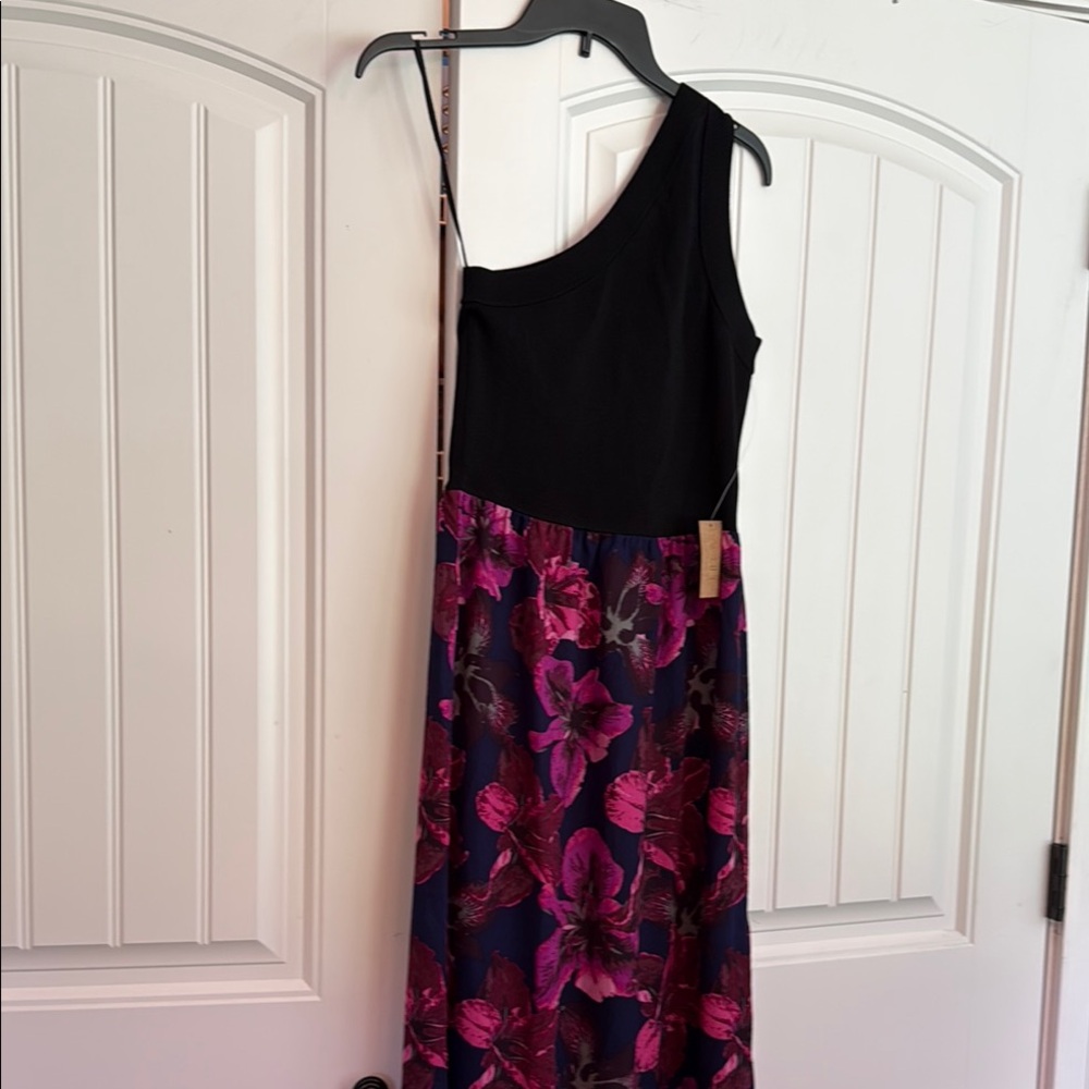RACHEL Rachel Roy Black and Pink One Shoulder Dress(maxi)